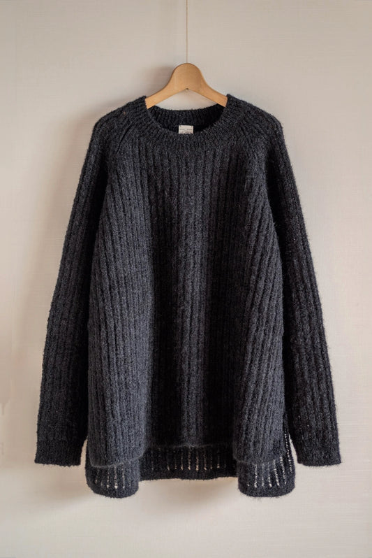 JAN-JAN VAN ESSCHE WIDE FIT KNITTED CREW-NECK SWEATER GOAT MOHAIR BLACK