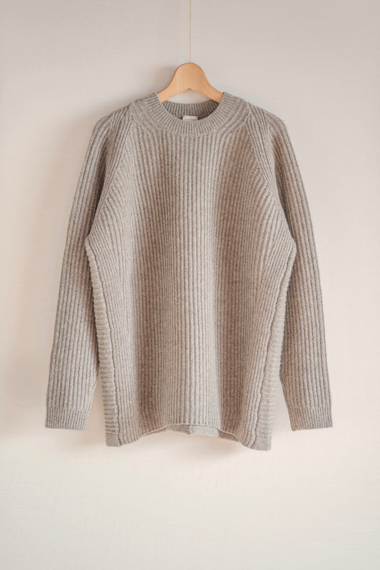 JAN-JAN VAN ESSCHE WIDE FIT KNITTED CREW NECK SWEATER GREY YAK