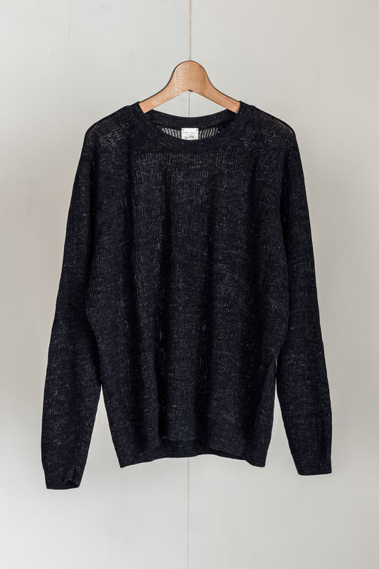 JAN-JAN VAN ESSCHE LONG SLEEVE MESH KNITTED CREW NECK TEE WOOL LINO ANTHRACITE