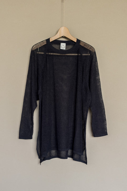 JAN-JAN VAN ESSCHE OVERSIZED MESH AJOUR KNIT LINEN COTTON YARN BLACK