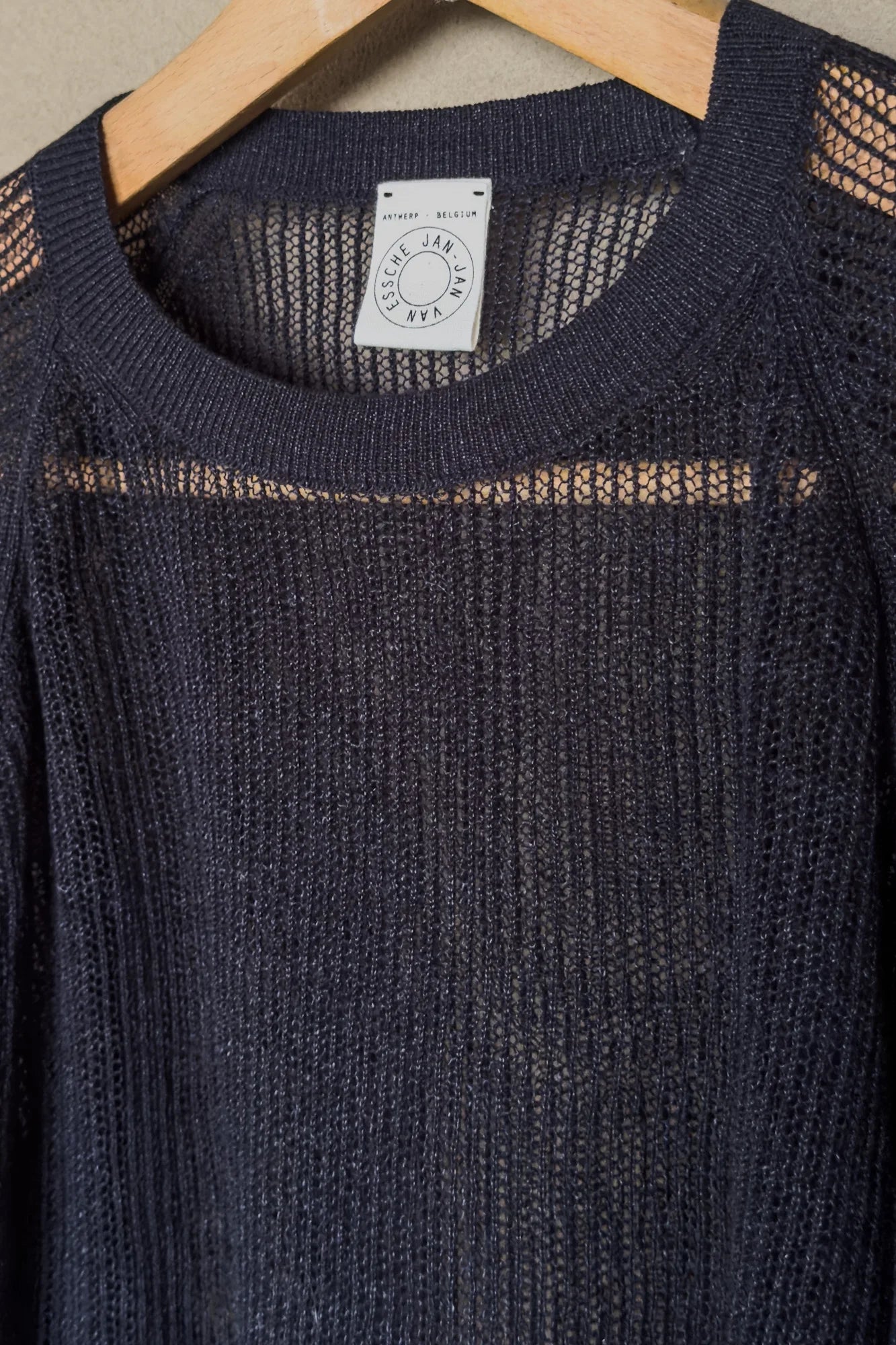 JAN-JAN VAN ESSCHE OVERSIZED MESH AJOUR KNIT LINEN COTTON YARN BLACK