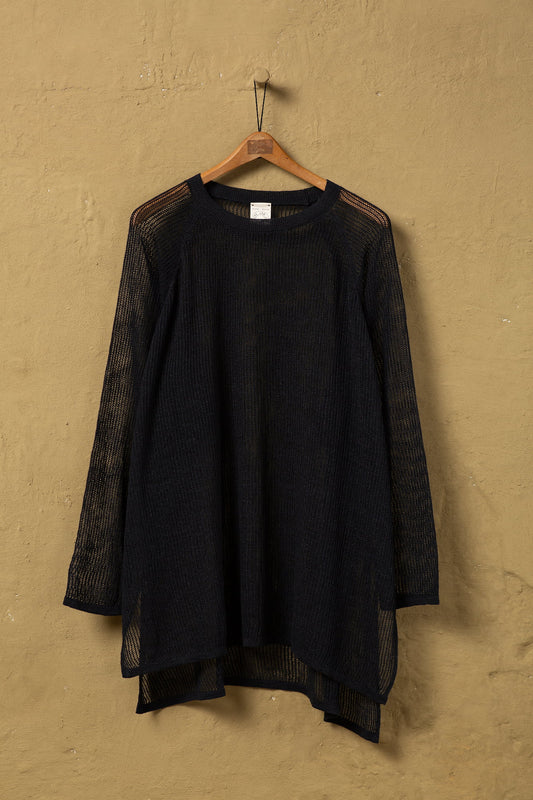 PRE-ORDER ○ JAN-JAN VAN ESSCHE OVERSIZED MESH AJOUR KNIT LINEN COTTON YARN BLACK