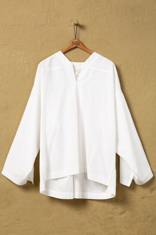 JAN-JAN VAN ESSCHE OVERSIZED LONG SLEEVE TUNIC COTTON HEMP POPLIN WHITE